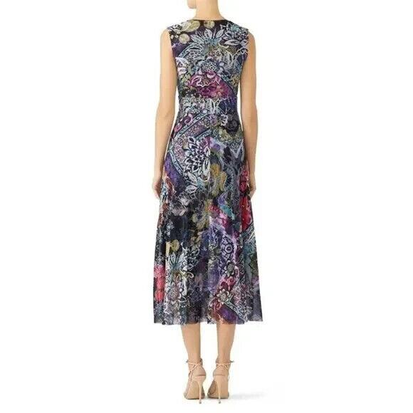FUZZI Floral Patchwork Sleeveless Midi Dress Tulle V Neck A Line Fit Fla… - Picture 3 of 11